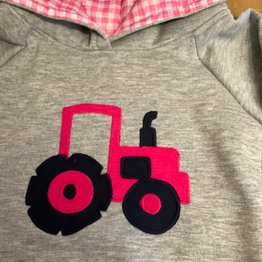 Hoodie | Pink Tractor on Grey